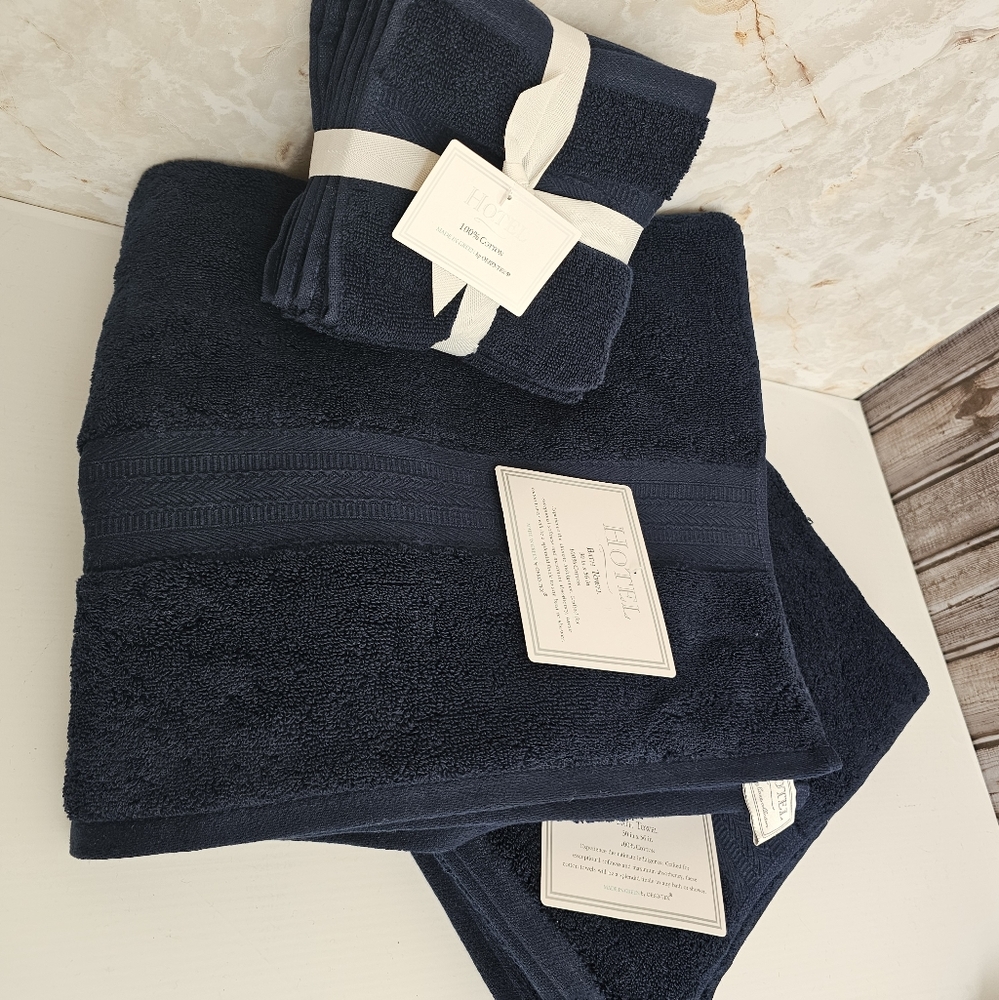 Hotel Bath Towels Washcloths Set Navy